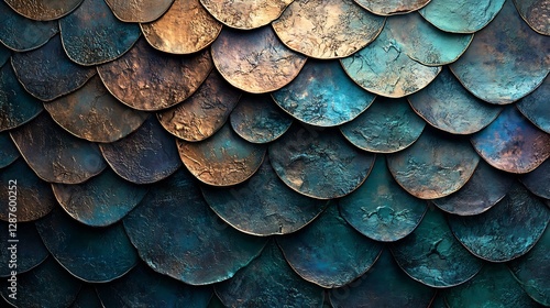 Wallpaper Mural Intricate Teal Copper Scale Texture Pattern. AI Generated Torontodigital.ca