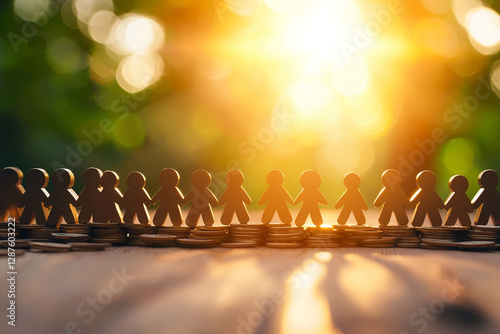 Building community through investment, people holding hands, sunlight shining