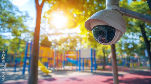 Security Camera Monitoring Playground: Ensuring Children's Safety in a Sunny Park