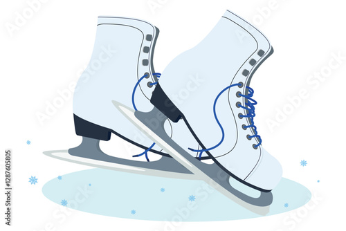 White skates with laces. Unisex shoes for ice hockey. Winter entertainment. Accessories for figure skating.