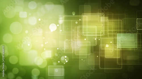 Abstract technology background for an exciting green presentation features dynamic geometric shapes and vibrant shades of green.