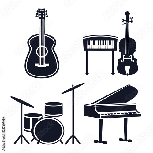 Music Instrument Silhouette Icons for Creative Projects