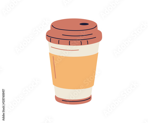 Coffee cup cartoon modern illustration. Paper cup with coffee, vector icon. Paper cup mockup. Coffee to go, delicious