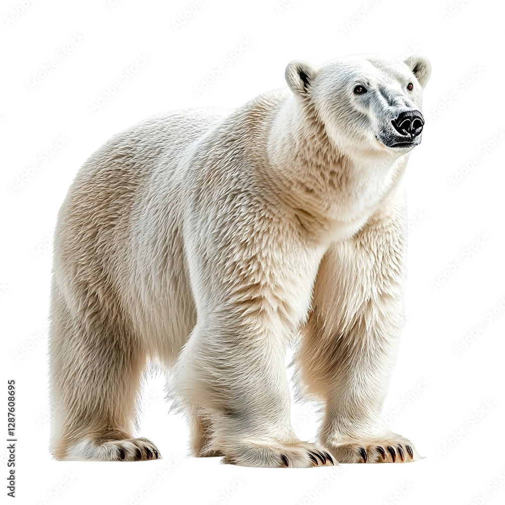 Fototapeta premium Angled view full-body shot of an extremely perfect-looking single Polar Bear isolated on a white transparent background