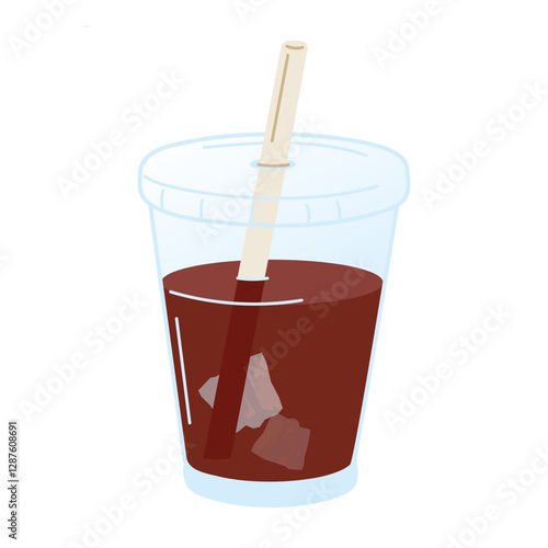 Cold coffee, cold brew, ice latte cup illustration with to go cup mug. Ice coffee cup modern cartoon illustration