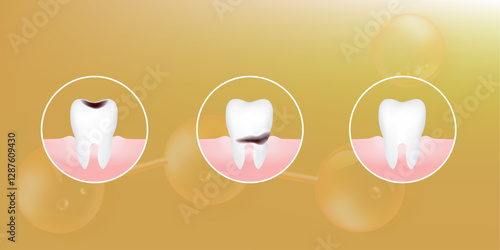 Teeth and gum care solutions ad, gold collagen with cosmetic advertising background ready to use, illustration vector.
