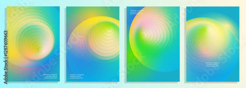 abstract tropical sunbeam layered circle radial gradient cover poster background design set