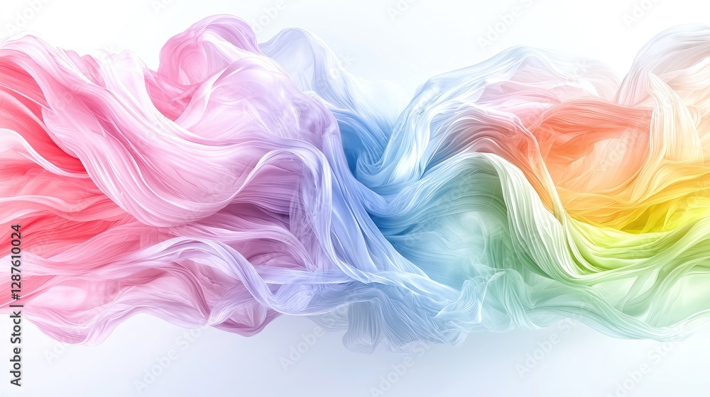 Rainbow fabric swirl, flowing, abstract design, white background, textile art Rainbow fabric swirl, flowing, abstract design, white background, textile art