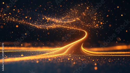 Golden particle pathway, abstract background, awards, celebration, use in presentation © Wati
