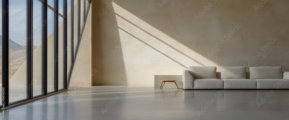 Fototapeta premium Modern interior design showcasing a minimalist living room with natural lighting