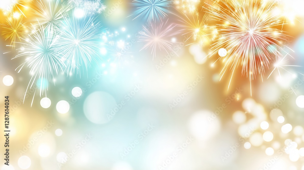 Neon fireworks with sparkling lights abstract background