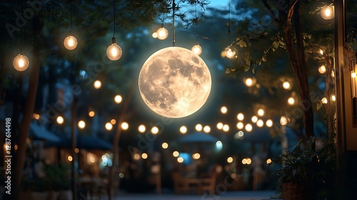 Wallpaper Mural Moonlit Outdoor Cafe Evening Torontodigital.ca