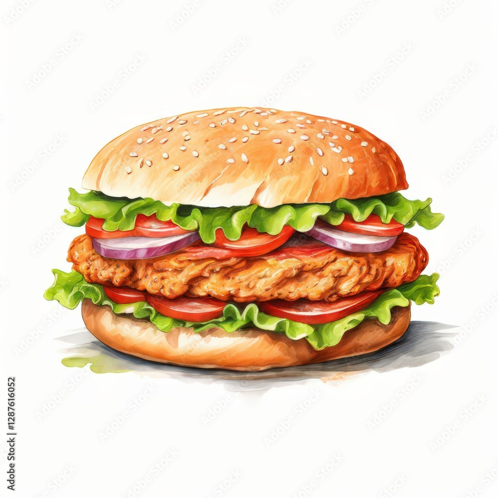 an AI Image Generator, Delicious Crispy Chicken Burger with Fresh Lettuce an AI Image Generator, Delicious Crispy Chicken Burger with Fresh Lettuce