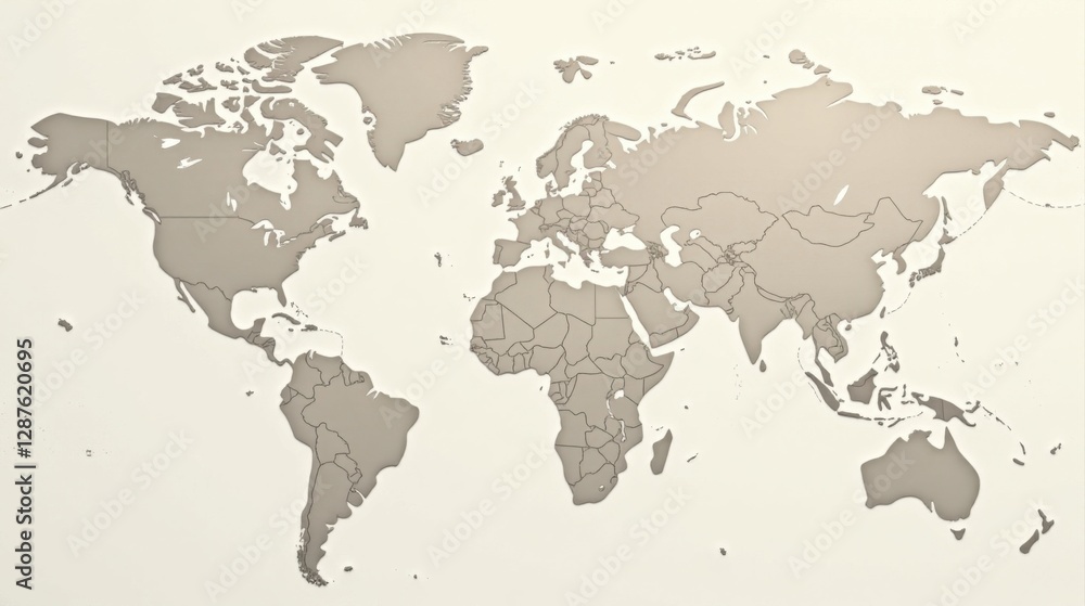 Obraz premium A Detailed Embossed World Map Showing All Continents and Countries