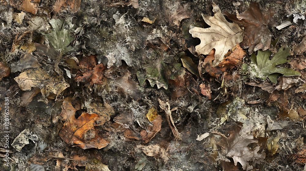 Autumnal Ground Covering Composed Of Varied Fallen Leaves with Brown Orange and Green Hues Autumnal Ground Covering Composed Of Varied Fallen Leaves with Brown Orange and Green Hues