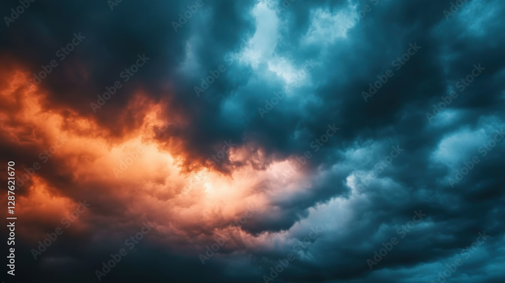 Majestic sky with thunderstorm clouds rolling in, showcasing vibrant colors Majestic sky with thunderstorm clouds rolling in, showcasing vibrant colors