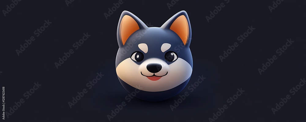 Realistic Akita emoji icon in dark navy blue with soft lighting details Realistic Akita emoji icon in dark navy blue with soft lighting details