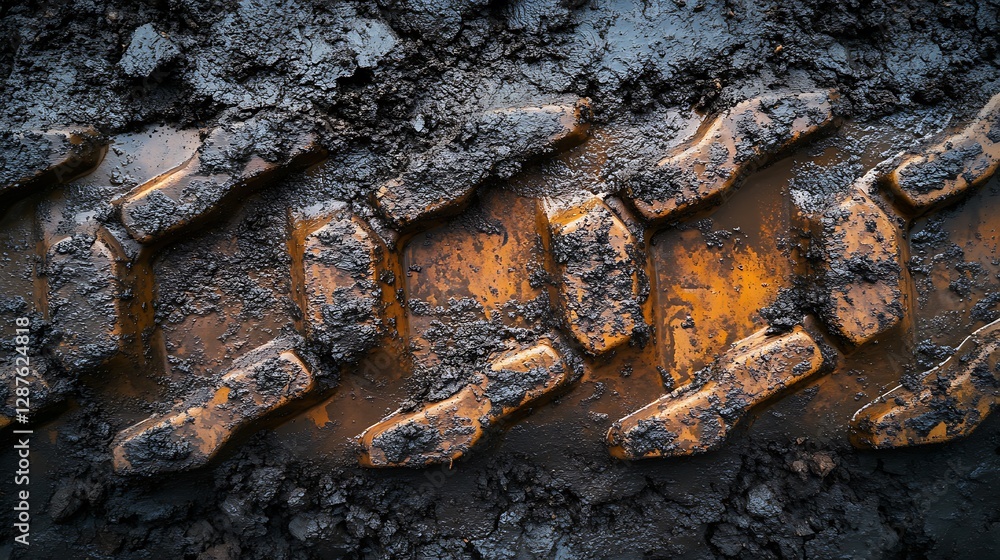 Fototapeta premium Tire Track in Mud Close-up Shows Strength and Off-road Capability