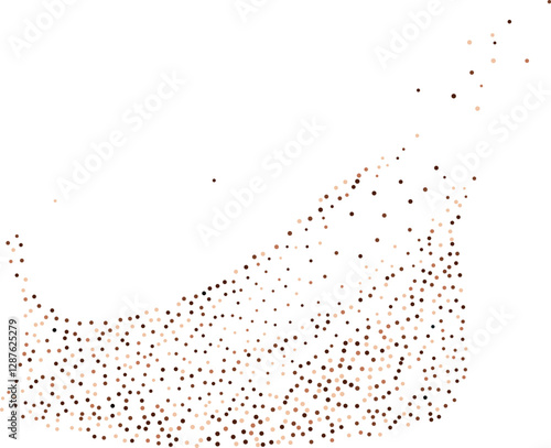 Abstract coffee, cocoa or chocolate powder particles flow. Brown dots, dust or sand wavy element. Flowing grit round dots and particles wavy texture. Ground grain scatter element background. 