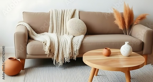 Modern Living Room with Beige Sofa and Minimalist Decor