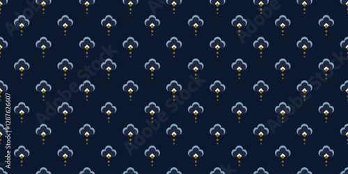 Elegant line shapes pattern small flowers motif seamless classic blue floral background. Modern fashion stylish fabric design textile swatch ladies dress allover print block.