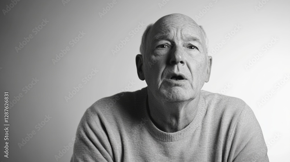 Obraz premium Dementia symptoms in a senior man unable to follow a conversation. Featuring confusion and frustration
