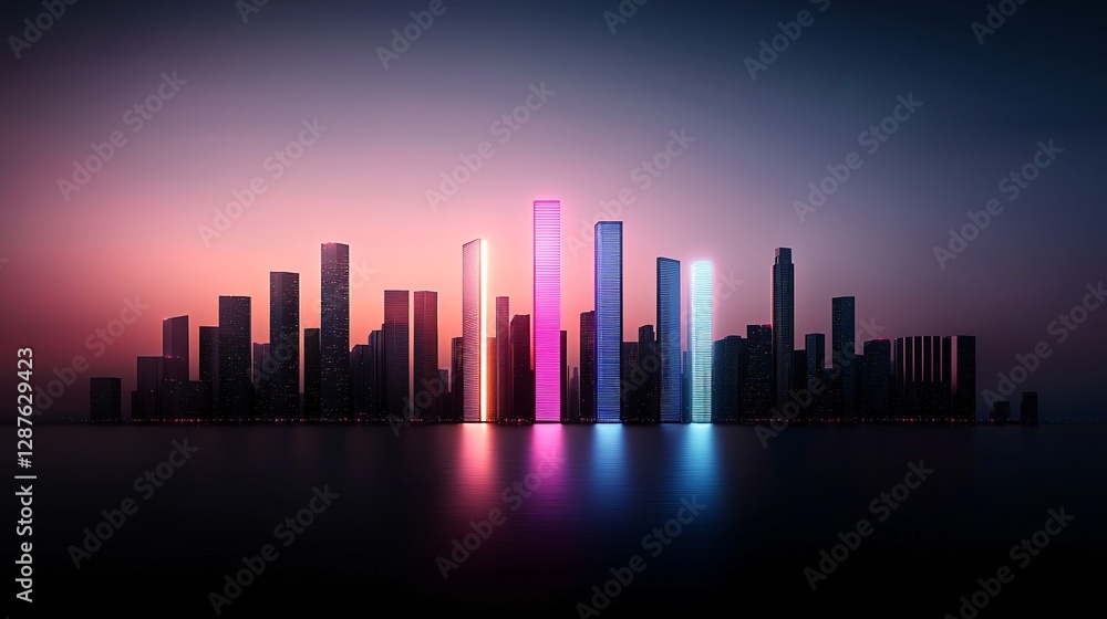 a futuristic city skyline at dusk, glowing with neon holograms and floating light displays, the sky reflecting vibrant electric blues and purples, cyberpunk aesthetic, ultra-detailed realism a futuristic city skyline at dusk, glowing with neon holograms and floating light displays, the sky reflecting vibrant electric blues and purples, cyberpunk aesthetic, ultra-detailed realism