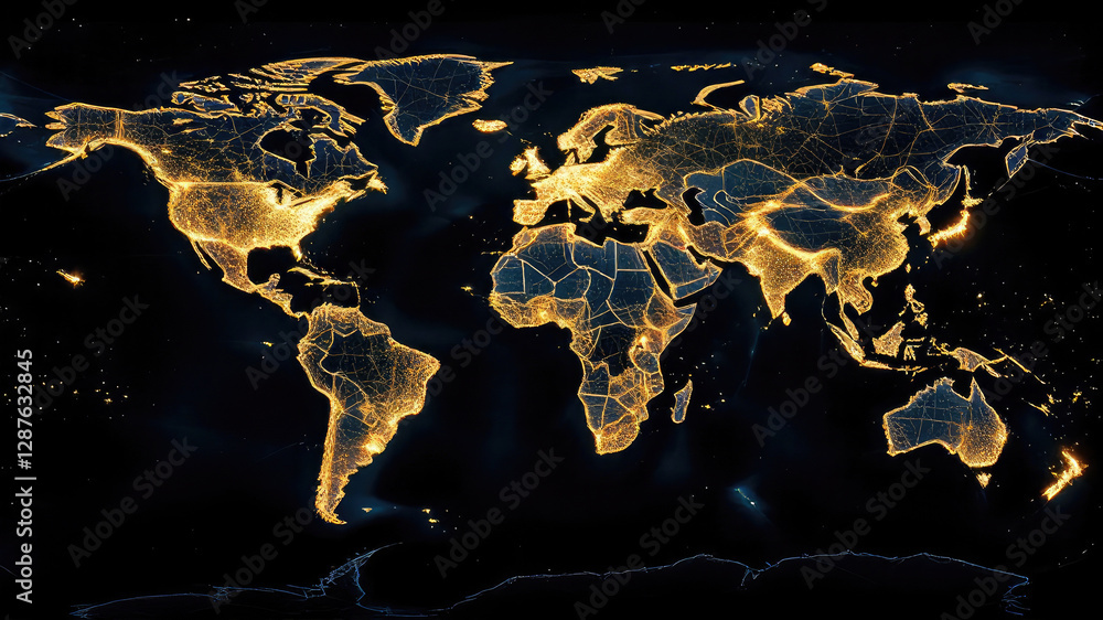 custom made wallpaper toronto digitalGlobal Digital Network, Illuminated World Map with Connected Cities.