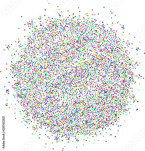 Circle created from colorful glitter dots. Multicolor stippled dots background. Ideal for festive and artistic designs, the sparkling dots form a visually stunning and eye-catching composition.