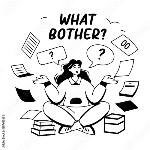 A glyph illustration of character having office workload 
