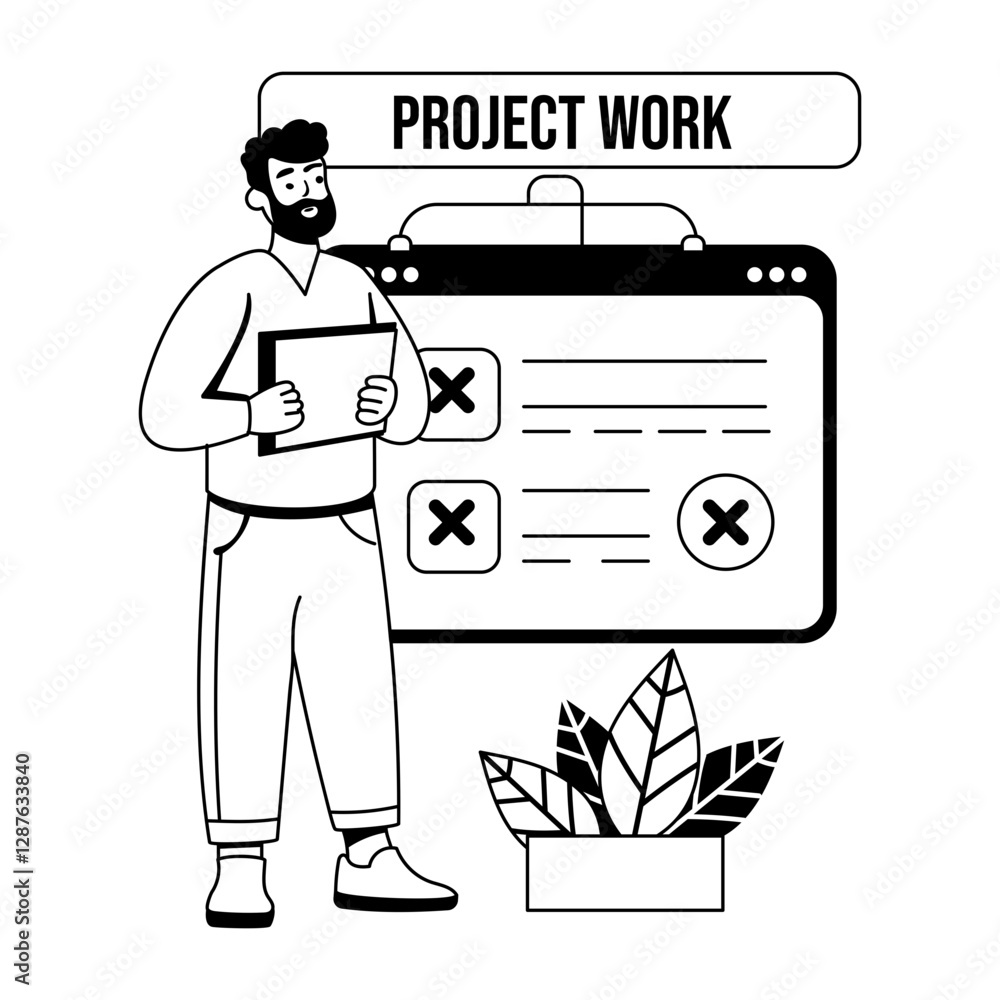 Project failure illustration of a character in glyph style Project failure illustration of a character in glyph style