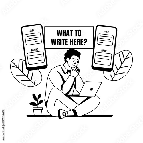 Boy thinking illustration in glyph style 