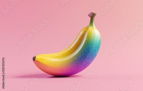 Colorful and vibrant banana showcasing unique aesthetic design against a soft pastel background in a modern art display. Generative AI