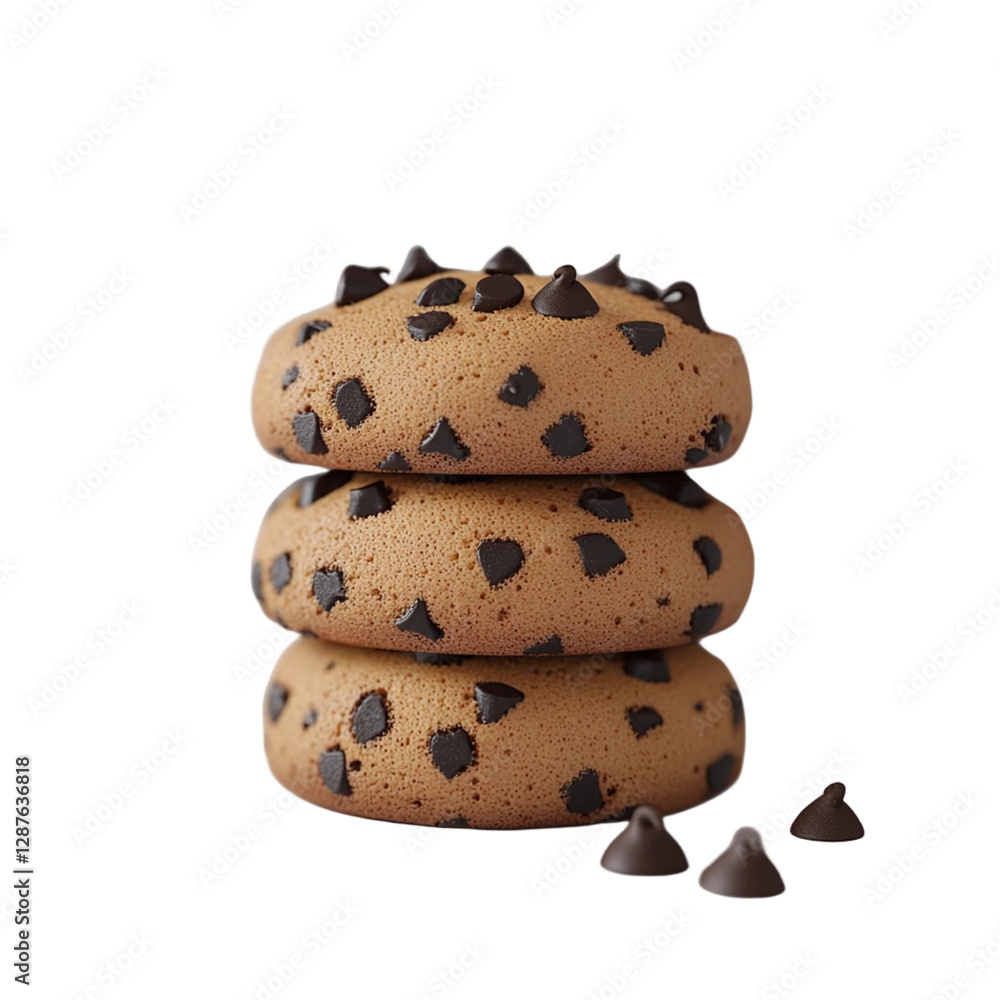 Delicious Stack of Three Chocolate Chip Cookies Close Up Studio Shot Bakery Treats Delicious Stack of Three Chocolate Chip Cookies Close Up Studio Shot Bakery Treats