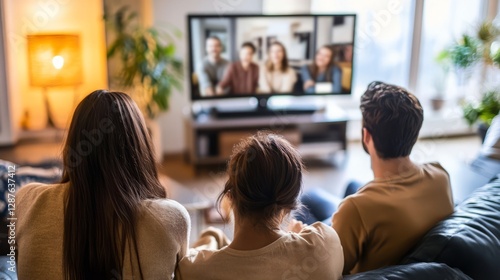Connect with friends via video calls in a cozy living room. The overall pictu...