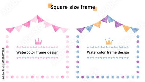 square frame-7-1. ウォーターカラーのフレーム。インスタなどのタイトルや見出しに使える水彩で描いた正方形の枠。