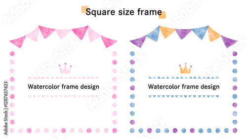 square frame-9-1. ウォーターカラーのフレーム。インスタなどのタイトルや見出しに使える水彩で描いた正方形の枠。