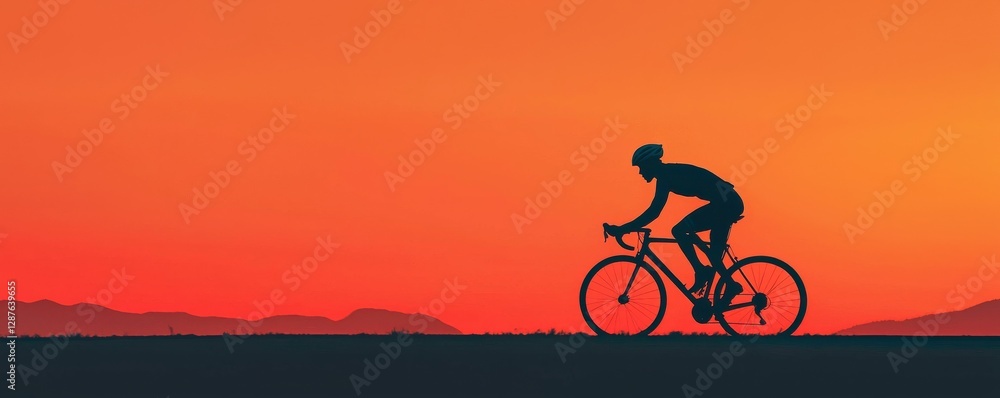 Obraz premium A cyclist rides against a stunning sunset, showcasing determination and grace.