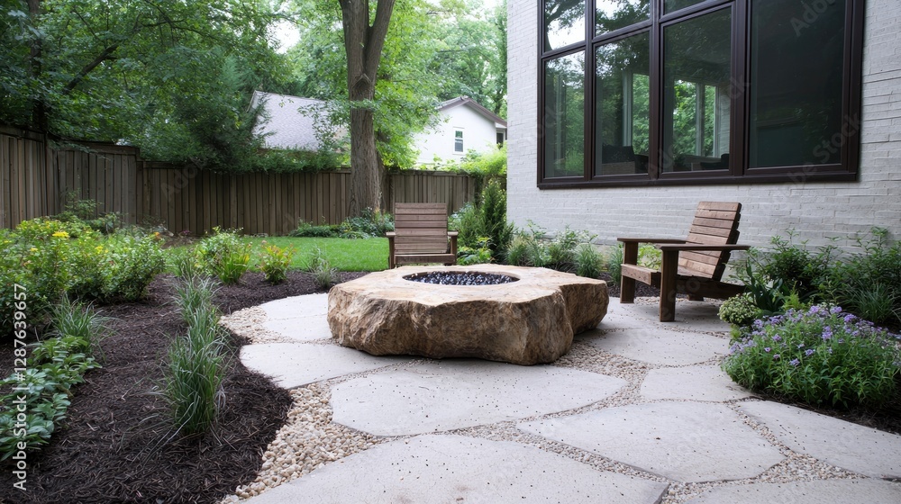 Backyard fire pit patio, relaxing evening, stone design Backyard fire pit patio, relaxing evening, stone design