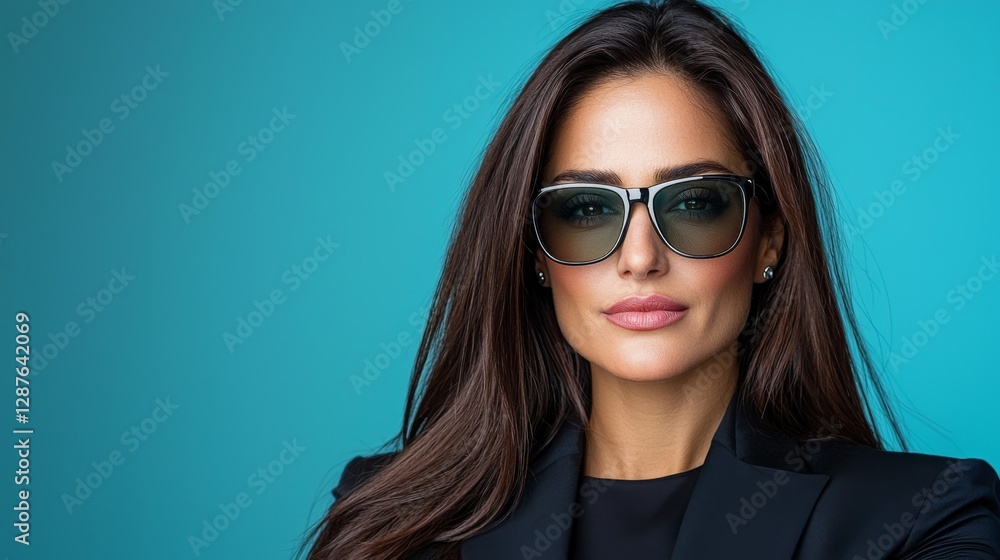 Confident spy woman in sunglasses, blazer Confident spy woman in sunglasses, blazer