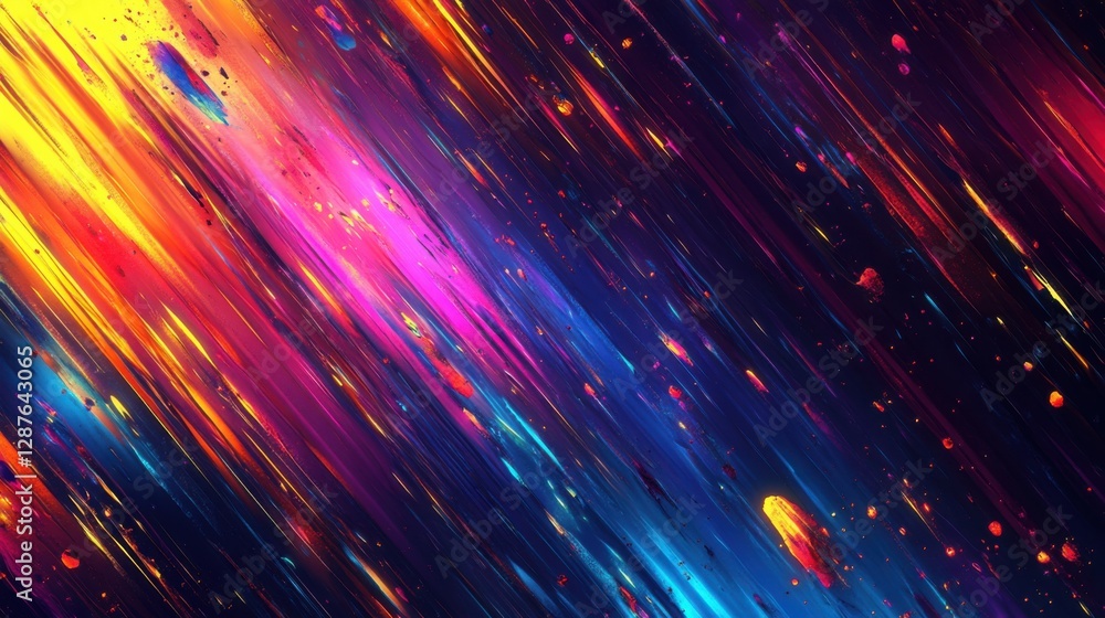 Obraz premium Color fusion concept. A vibrant abstract design featuring dynamic streaks of color, blending hues of blue, pink, orange, and purple against a dark background.