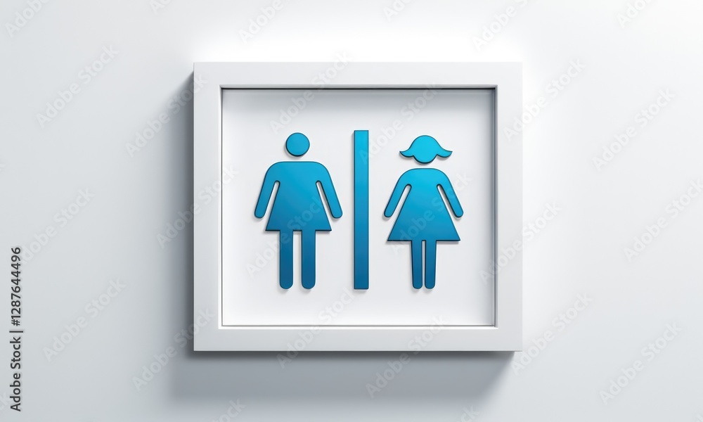 Restroom sign with blue male and female symbols on white background Restroom sign with blue male and female symbols on white background