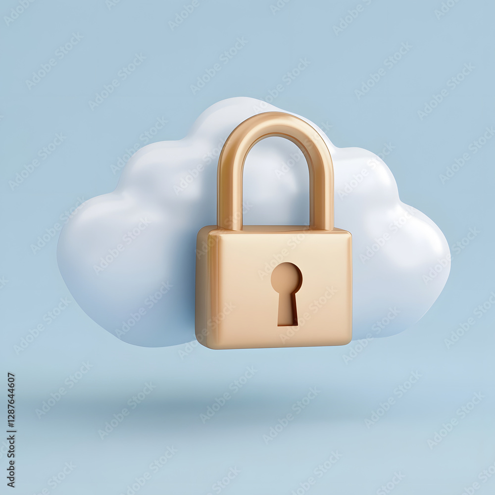 golden padlock symbolizes security on cloud background, representing data protection golden padlock symbolizes security on cloud background, representing data protection