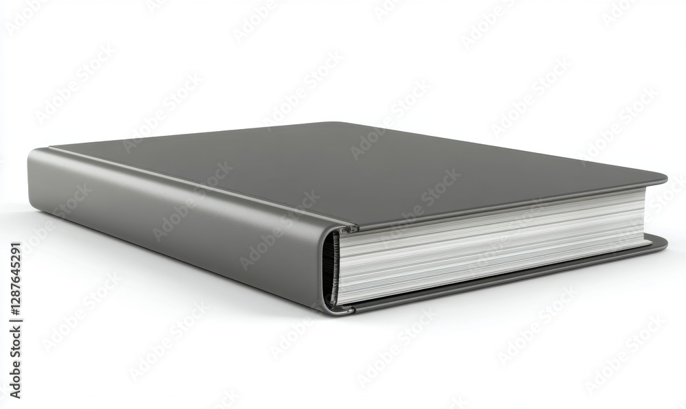 A sleek, modern gray book lying flat on a white surface, showcasing its minimalist design A sleek, modern gray book lying flat on a white surface, showcasing its minimalist design