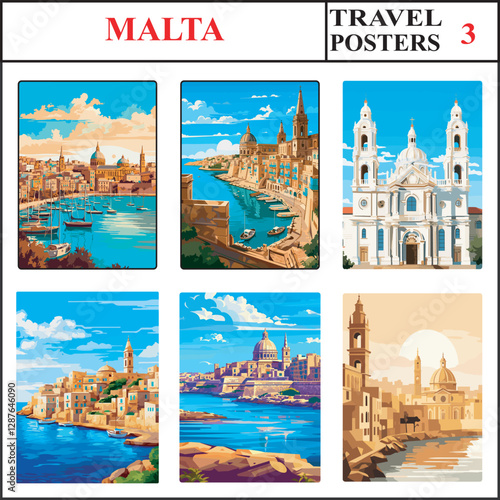 Malta Valletta Valletta Valletta Travel Poster Wall Art Print Collection Set Part 3
