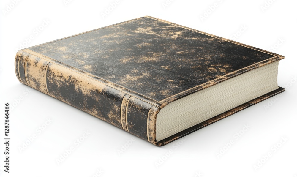Antique book, aged leather cover, isolated, white background, education Antique book, aged leather cover, isolated, white background, education