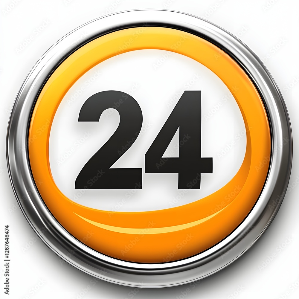 Glossy Orange and Silver Circular Emblem with Number 24 Glossy Orange and Silver Circular Emblem with Number 24