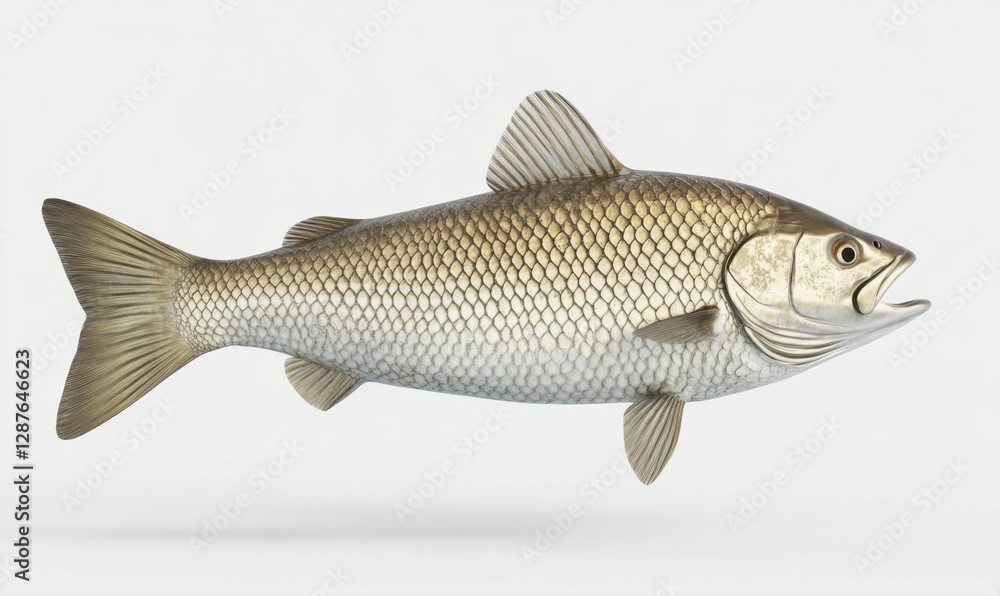 Fototapeta premium Asp fish swimming on white background, ideal for educational or nature projects