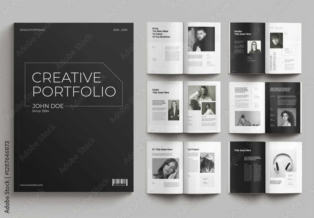 Personal and Agency Portfolio Layout with Black White Stock Template ...