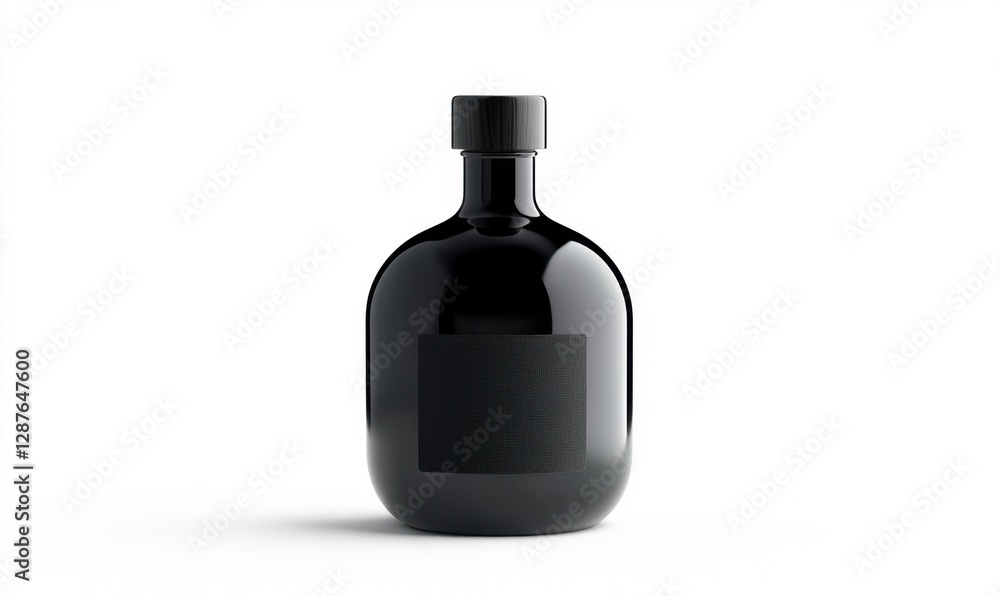 Black bottle with blank label on white background for product mockup Black bottle with blank label on white background for product mockup